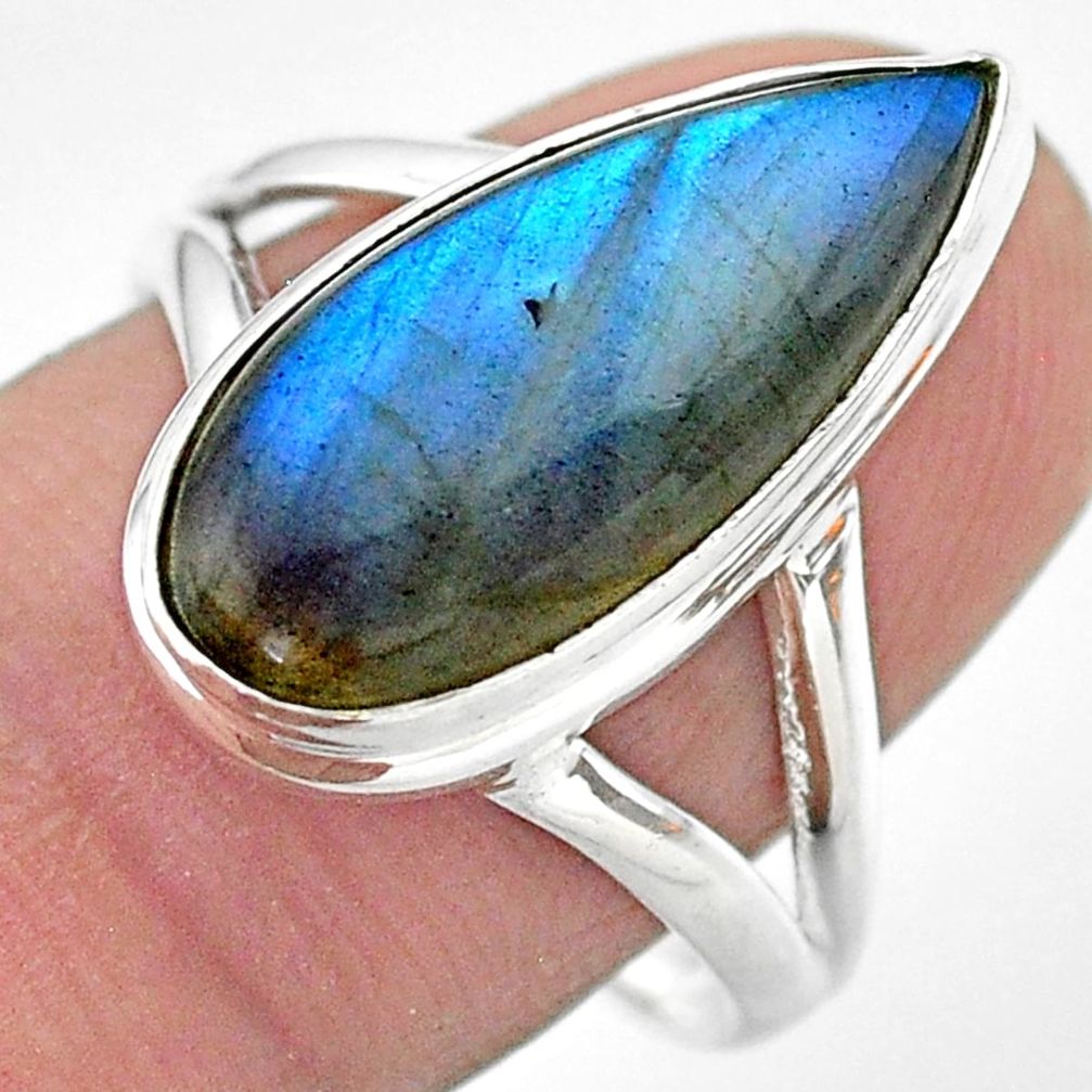 9.42cts solitaire natural blue labradorite pear 925 silver ring size 9 t29236