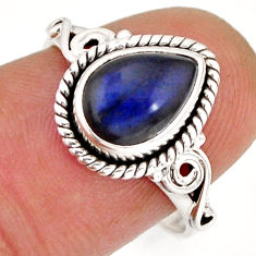 2.14cts solitaire natural blue labradorite pear 925 silver ring size 7.5 y77017