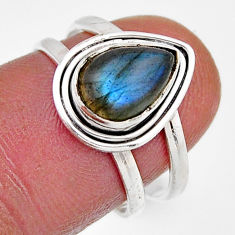 2.29cts solitaire natural blue labradorite pear 925 silver ring size 6.5 y81755
