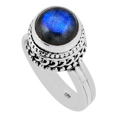 5.42cts solitaire natural blue labradorite round 925 silver ring size 6.5 n43329