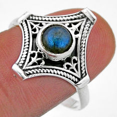 0.97cts solitaire natural blue labradorite round 925 silver ring size 9.5 n45721