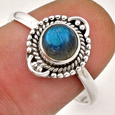 1.12cts solitaire natural blue labradorite round 925 silver ring size 8.5 n47198