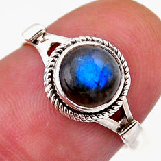 2.20cts solitaire natural blue labradorite round 925 silver ring size 5.5 n47538