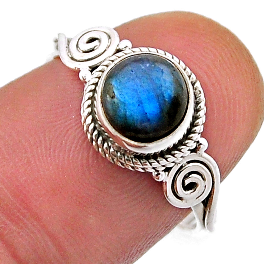 2.51cts solitaire natural blue labradorite round 925 silver ring size 6.5 n47740