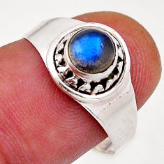 1.01cts solitaire natural blue labradorite round 925 silver ring size 8.5 n50038