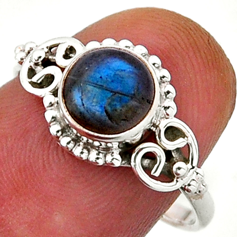 2.56cts solitaire natural blue labradorite round 925 silver ring size 7.5 n50717