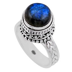 5.30cts solitaire natural blue labradorite round 925 silver ring size 7 n42101