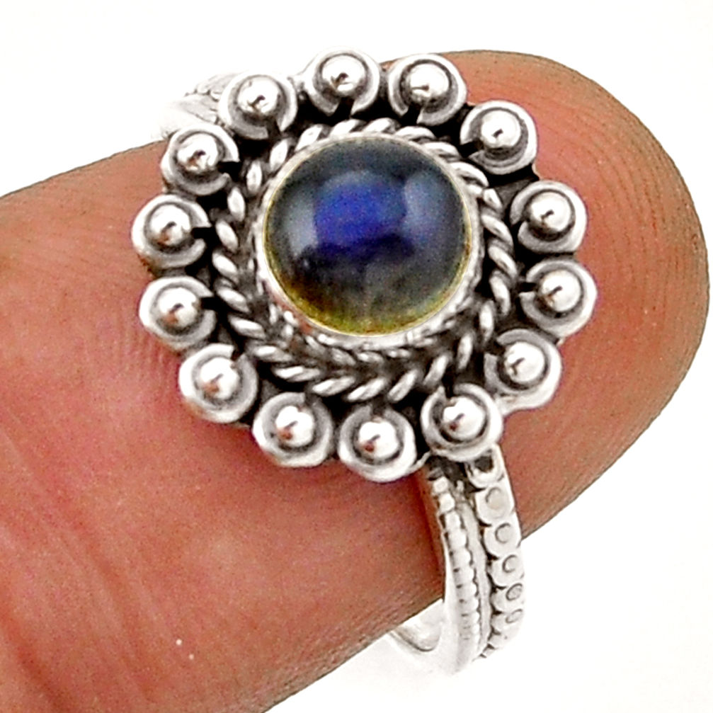 0.92cts solitaire natural blue labradorite round 925 silver ring size 7 n42977