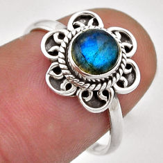 0.99cts solitaire natural blue labradorite round 925 silver ring size 7 n47222