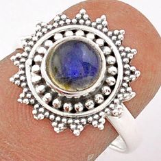 1.22cts solitaire natural blue labradorite round 925 silver ring size 7 t84289