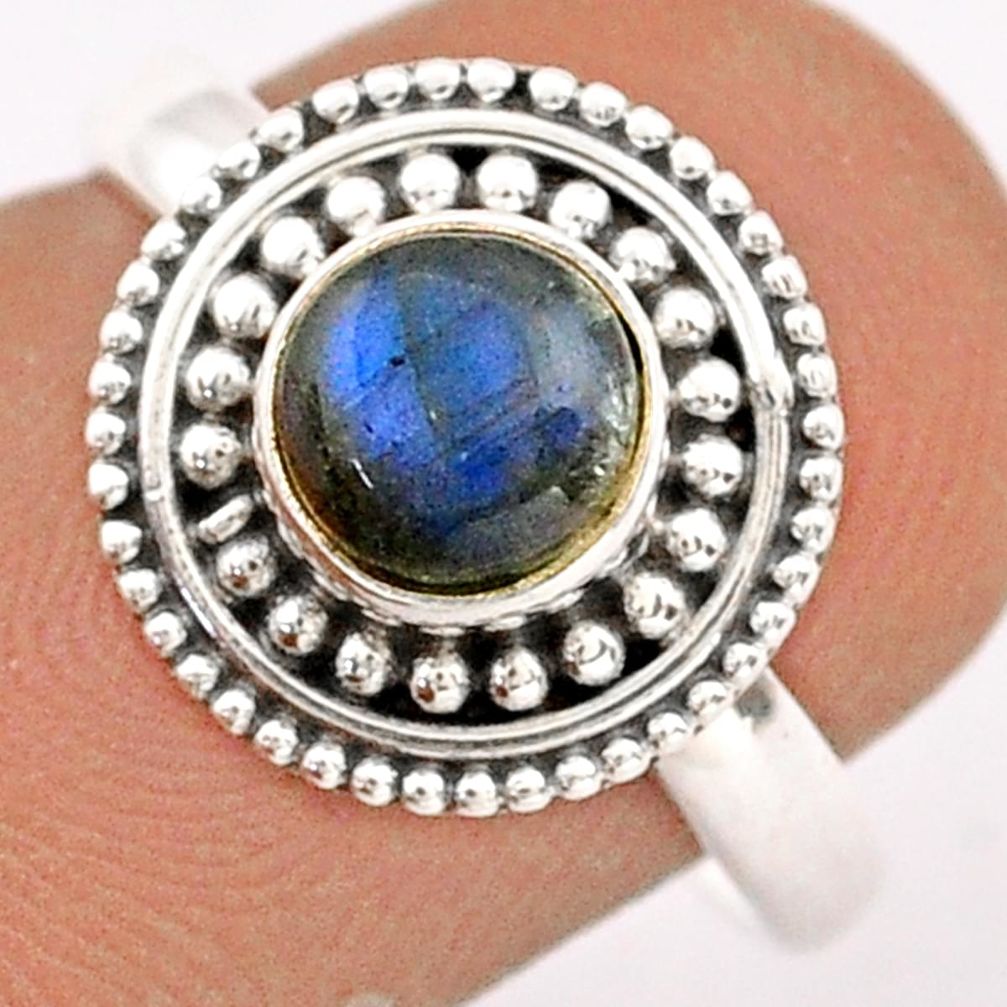 1.00cts solitaire natural blue labradorite round 925 silver ring size 7 t84334