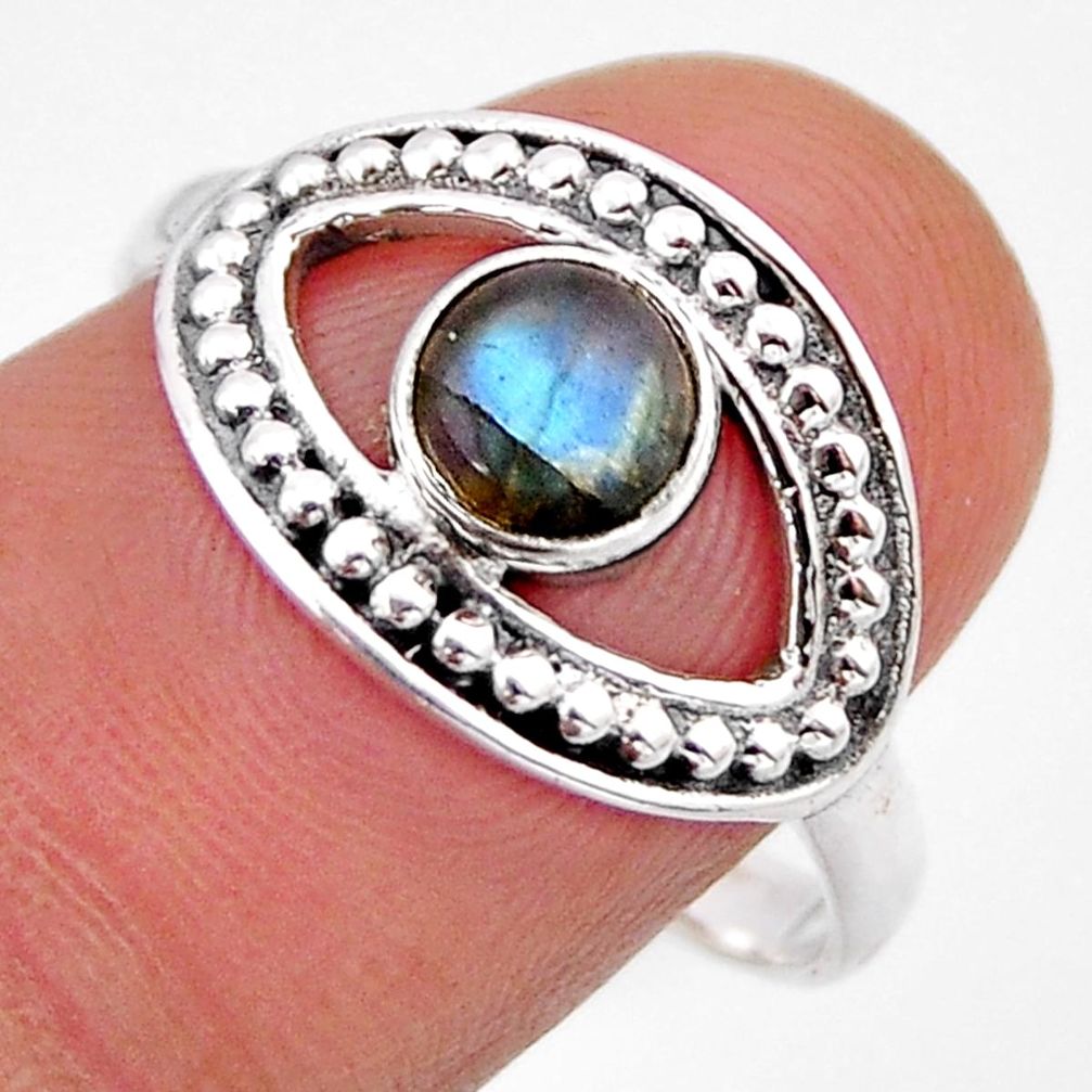 0.77cts solitaire natural blue labradorite round 925 silver ring size 7 y63055