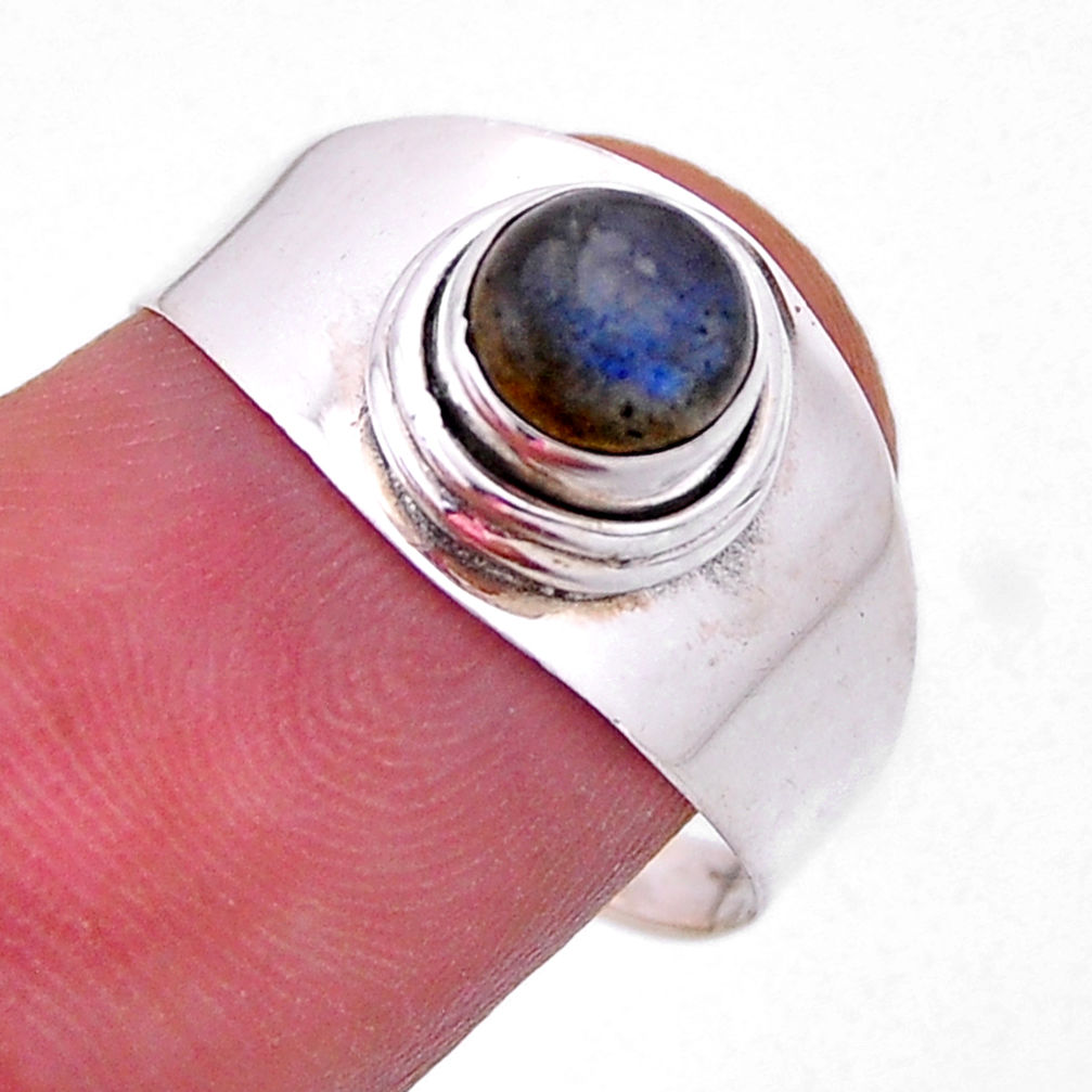 0.76cts solitaire natural blue labradorite round 925 silver ring size 8 n53919