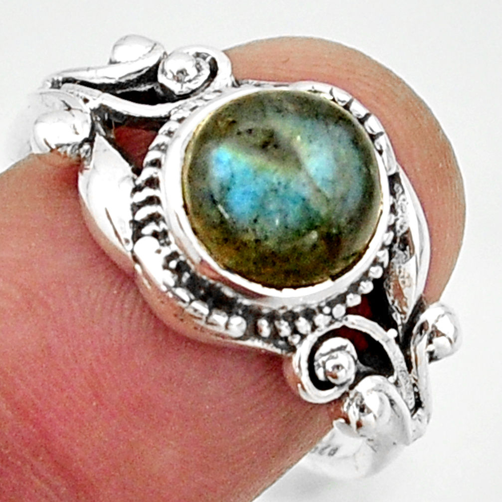 3.35cts solitaire natural blue labradorite round 925 silver ring size 8 r40856