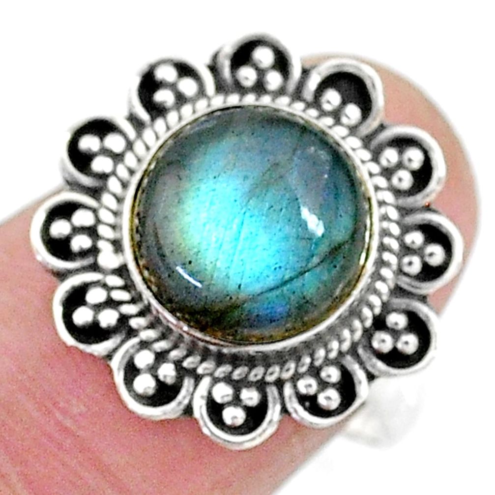 4.84cts solitaire natural blue labradorite round 925 silver ring size 8 t10540