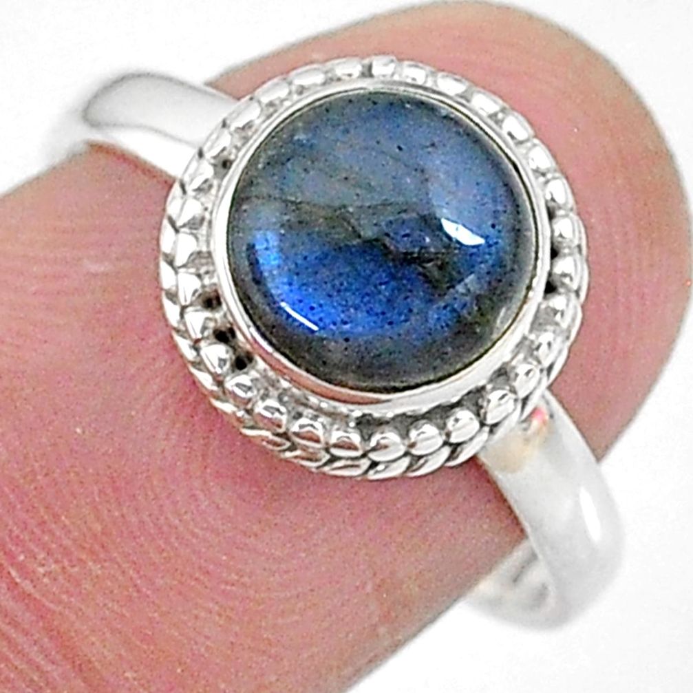 3.46cts solitaire natural blue labradorite round 925 silver ring size 8 t10580