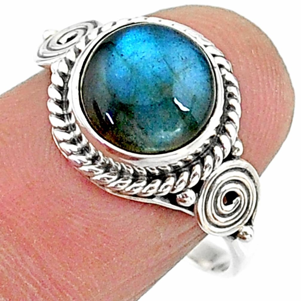 4.80cts solitaire natural blue labradorite round 925 silver ring size 8 t15791