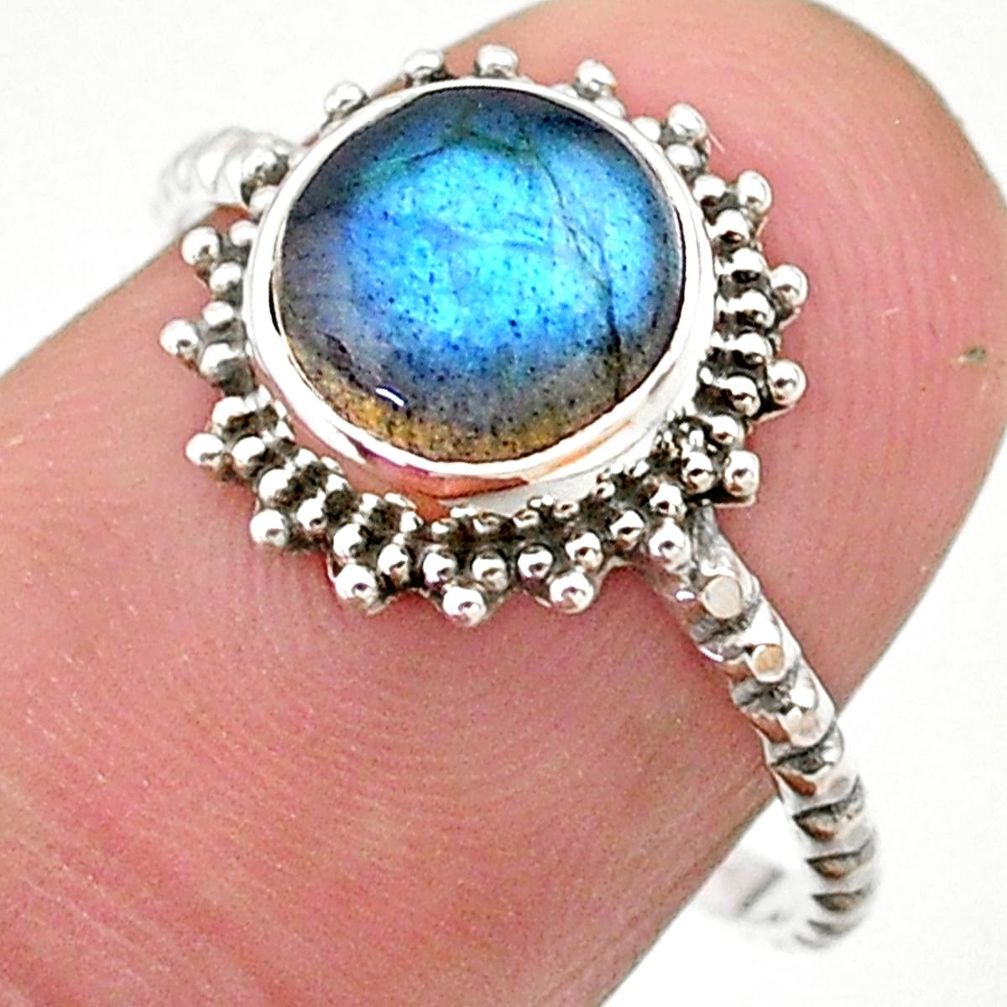 2.94cts solitaire natural blue labradorite round 925 silver ring size 8 t25317