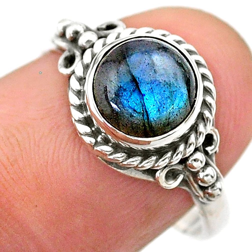 2.72cts solitaire natural blue labradorite round 925 silver ring size 8 t26114