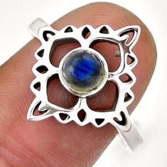 0.77cts solitaire natural blue labradorite round 925 silver ring size 9 n45798