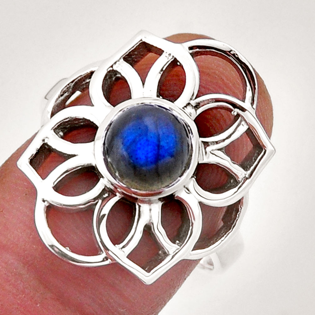 2.51cts solitaire natural blue labradorite round 925 silver ring size 9 n54920