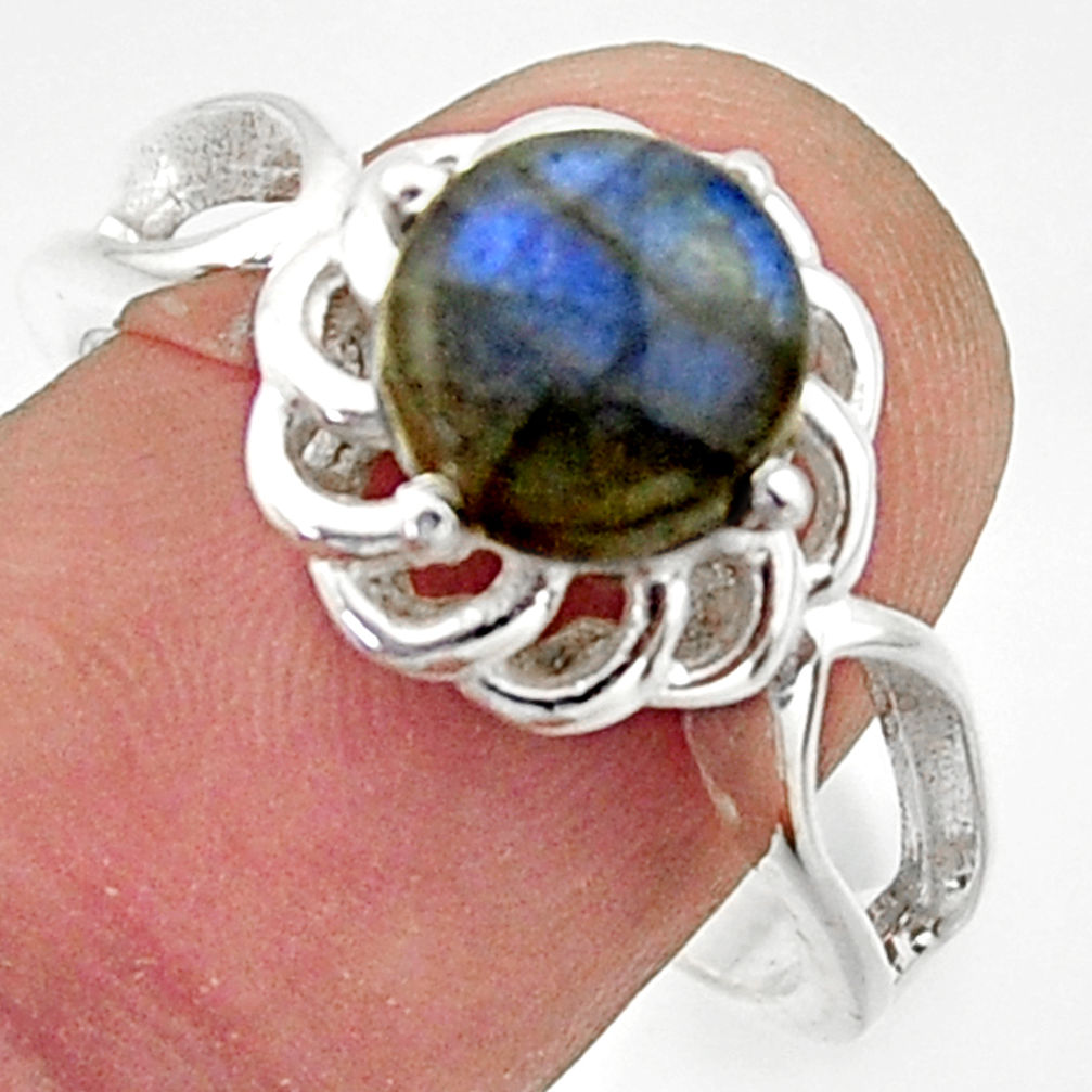 3.48cts solitaire natural blue labradorite round 925 silver ring size 9 r40674