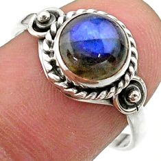 3.29cts solitaire natural blue labradorite round 925 silver ring size 8.5 t41234