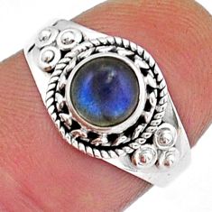 1.08cts solitaire natural blue labradorite round 925 silver ring size 6.5 y18575