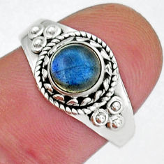 1.03cts solitaire natural blue labradorite round 925 silver ring size 8.5 y18577