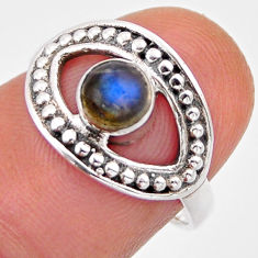 0.68cts solitaire natural blue labradorite round 925 silver ring size 6.5 y63060