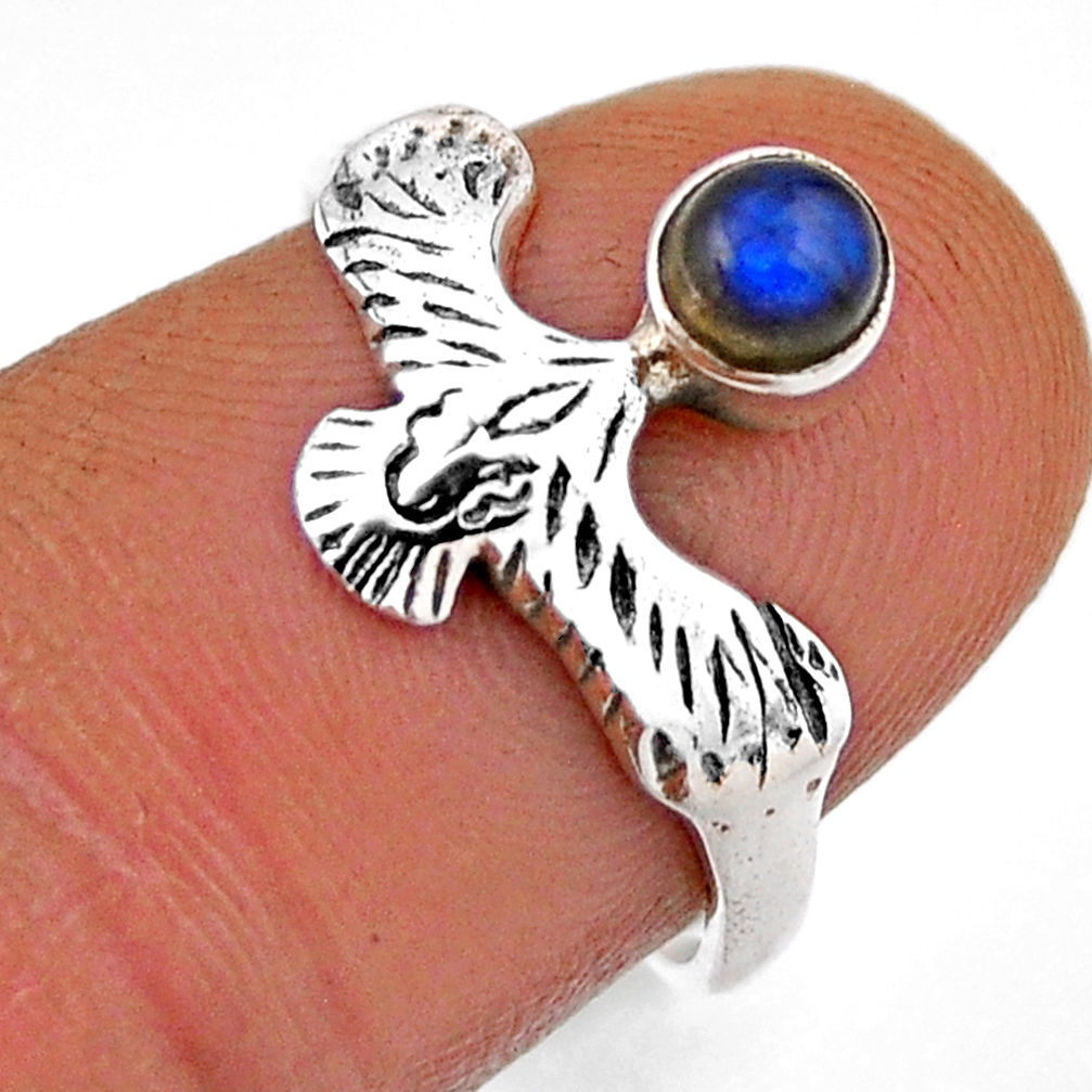 0.52cts solitaire natural blue labradorite round silver eagle ring size 7 n32992