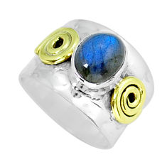 2.99cts solitaire natural blue labradorite round silver gold ring size 6 y16564