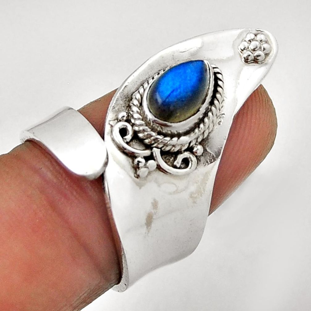 2.13cts solitaire natural blue labradorite silver adjustable ring size 6 n35474