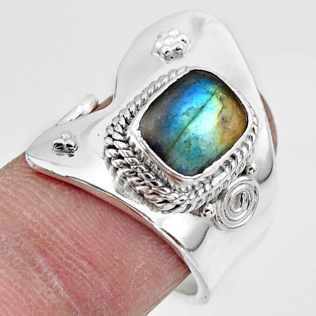 3.28cts solitaire natural blue labradorite silver adjustable ring size 7 r49575