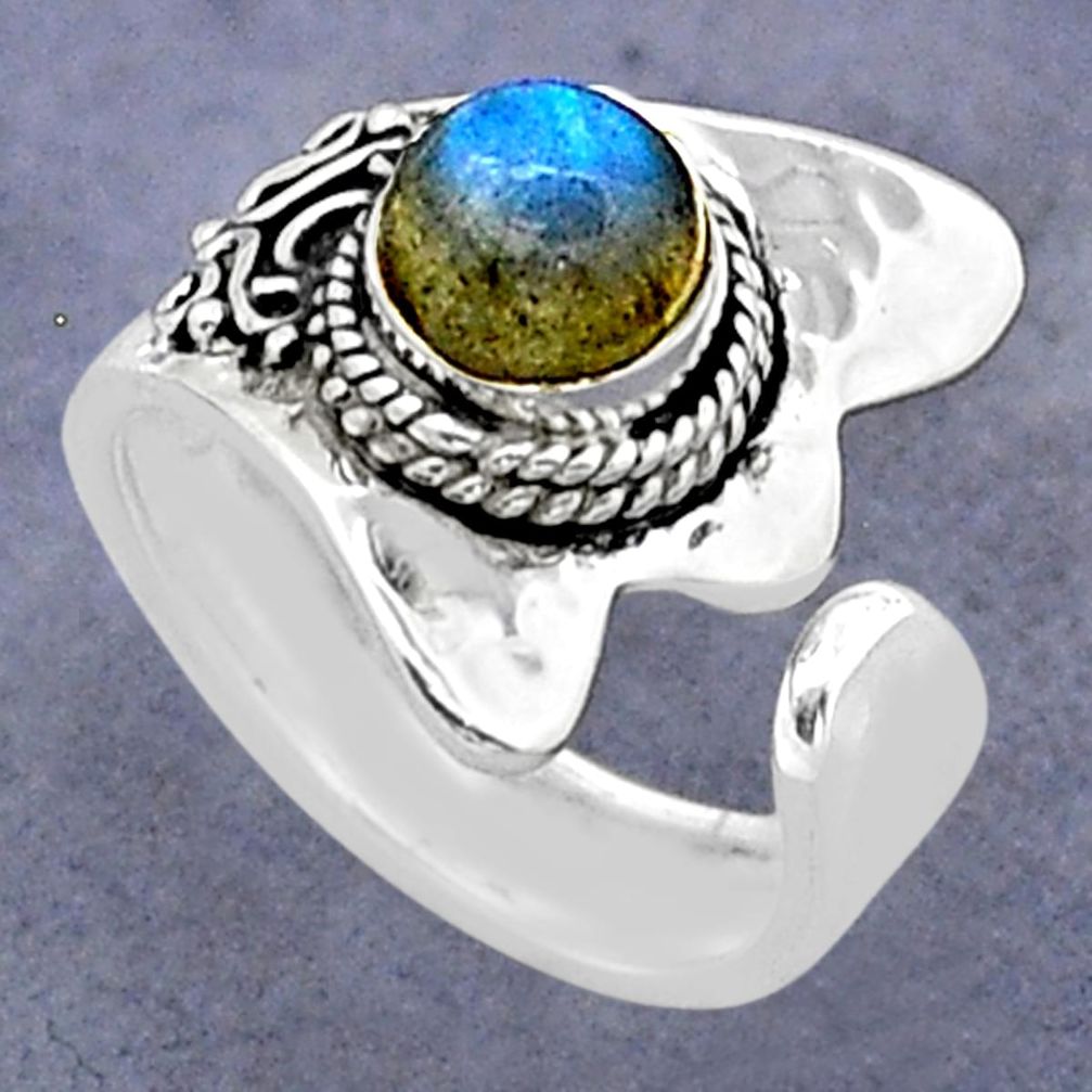 2.34cts solitaire natural blue labradorite silver adjustable ring size 7 u89381