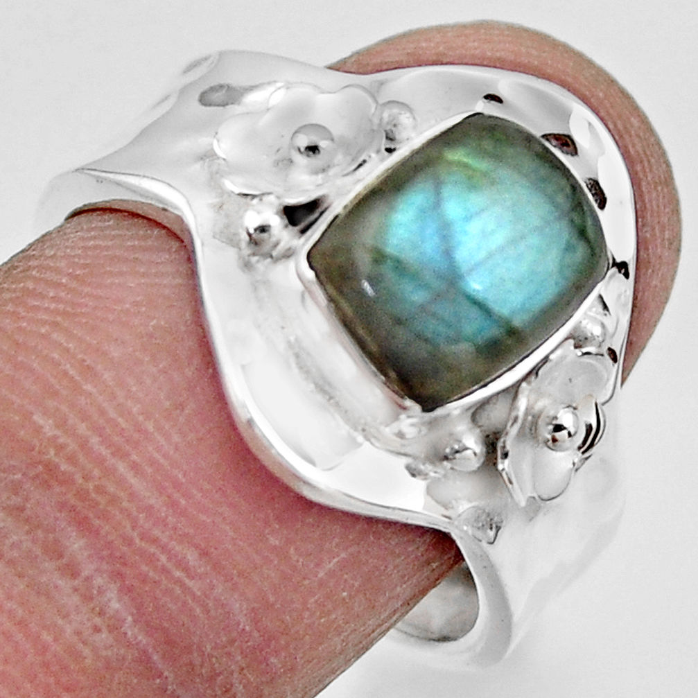 3.29cts solitaire natural blue labradorite silver adjustable ring size 8 r49578