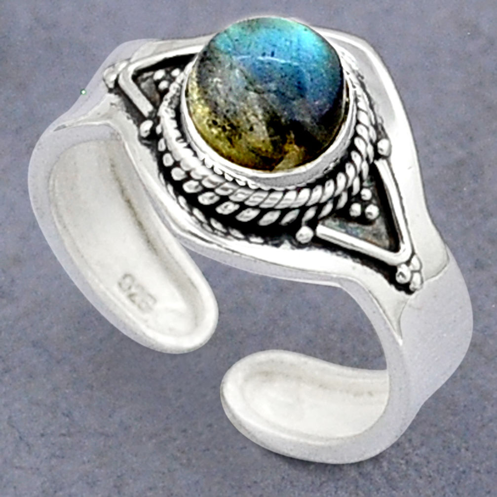2.29cts solitaire natural blue labradorite silver adjustable ring size 9 u89469