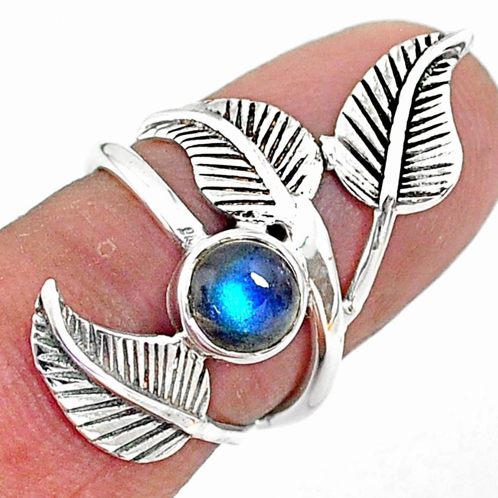 1.26cts solitaire natural blue labradorite silver leaf charm ring size 5 t6376