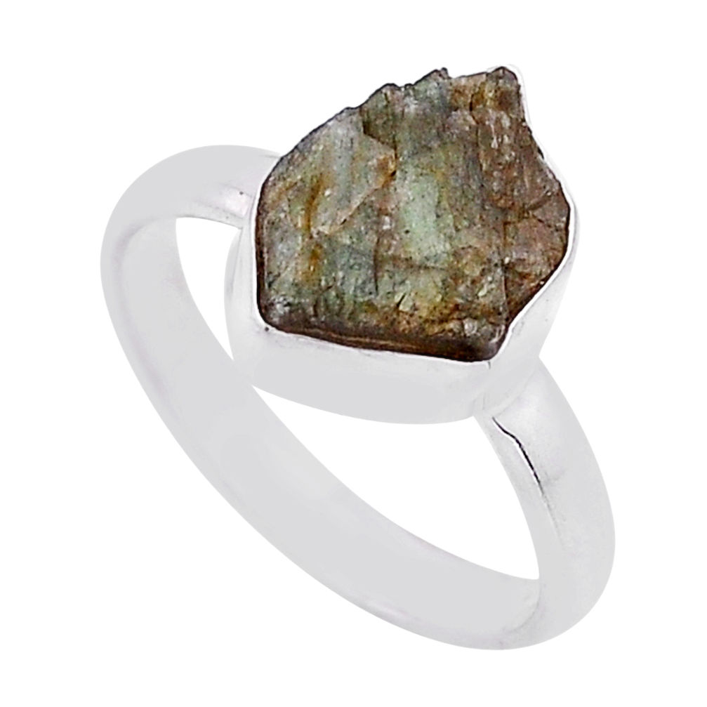 3.93cts solitaire natural blue labradorite slice 925 silver ring size 6.5 n53870