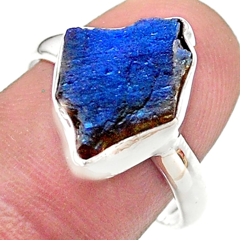 6.36cts solitaire natural blue labradorite slice 925 silver ring size 8.5 t48795