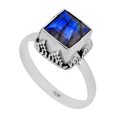 2.47cts solitaire natural blue labradorite square 925 silver ring size 7 n53962