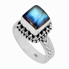 3.23cts solitaire natural blue labradorite square silver ring size 7.5 n43351