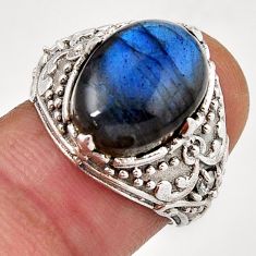 6.94cts solitaire natural blue labradorite topaz 925 silver ring size 6.5 y45735