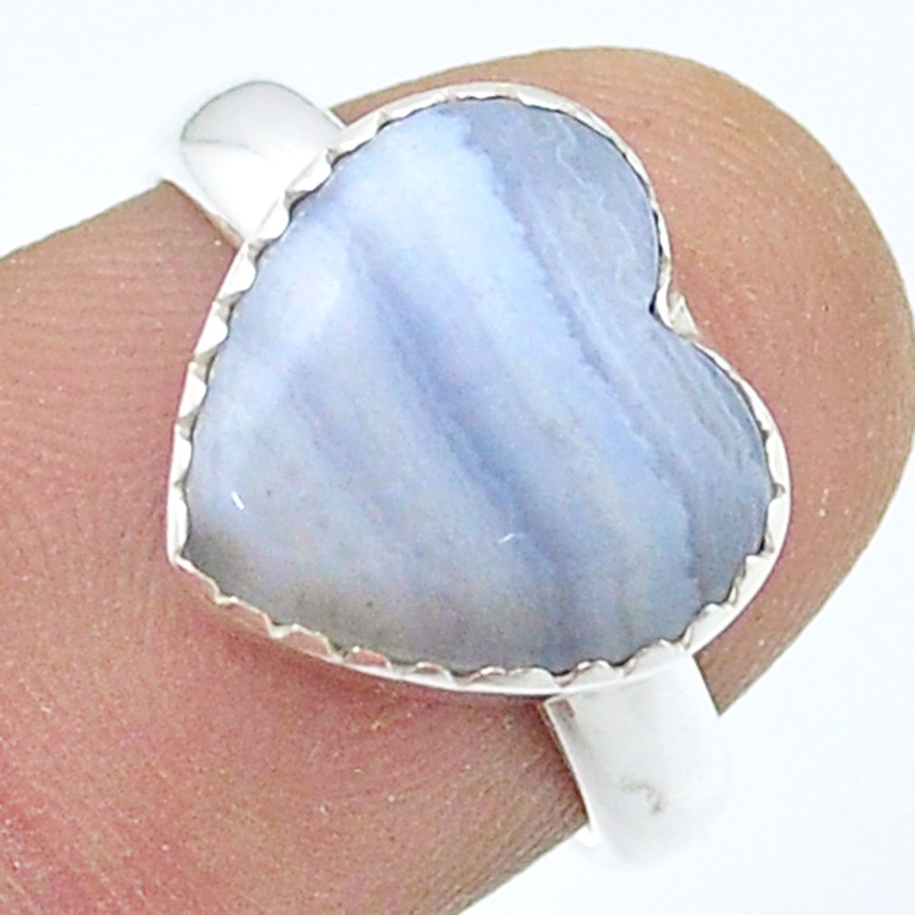 5.64cts solitaire natural blue lace agate 925 silver heart ring size 6.5 u45921