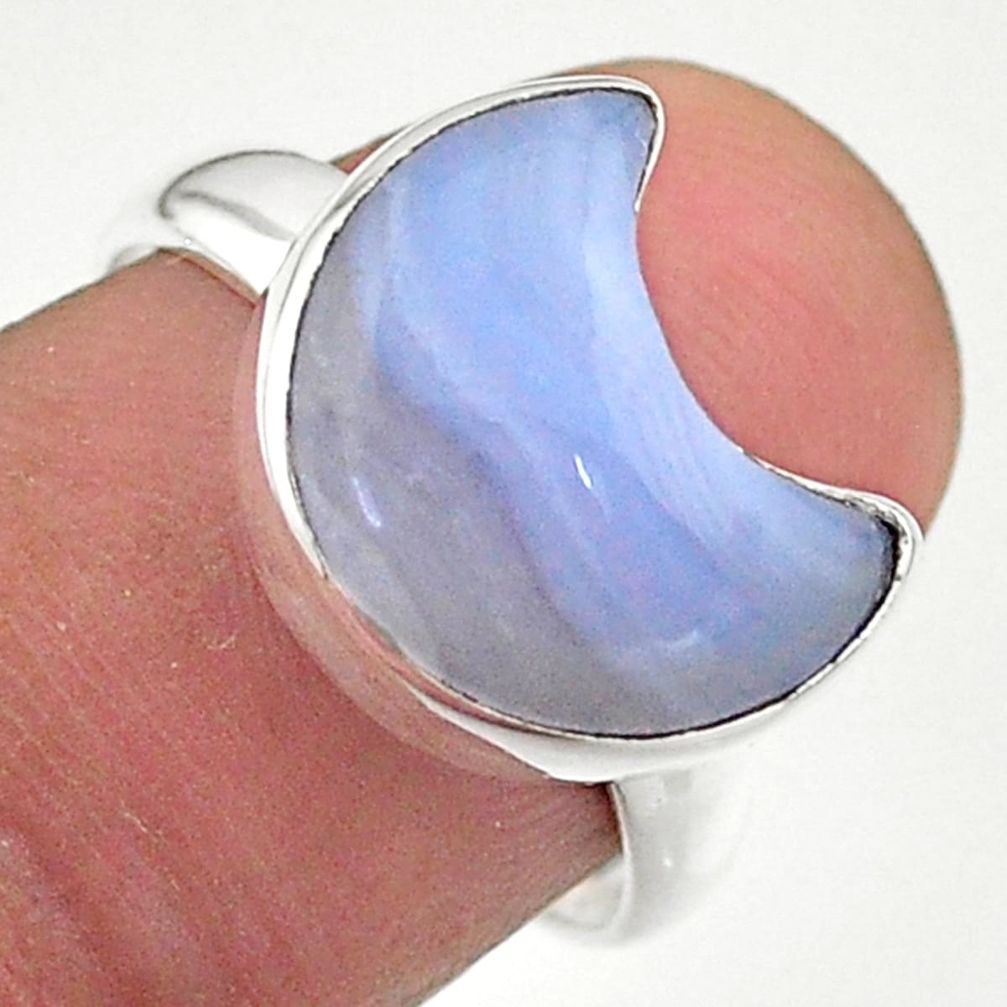 5.36cts solitaire natural blue lace agate 925 silver moon ring size 7.5 t47722