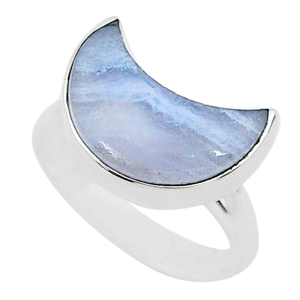 5.21cts moon natural blue lace agate 925 sterling silver ring size 6 t22052