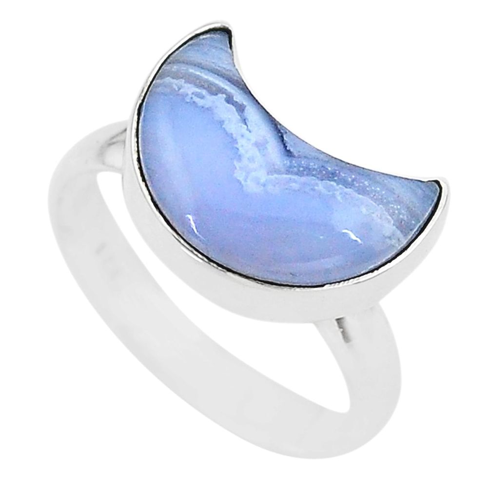 5.84cts moon natural blue lace agate 925 sterling silver ring size 8 t22051