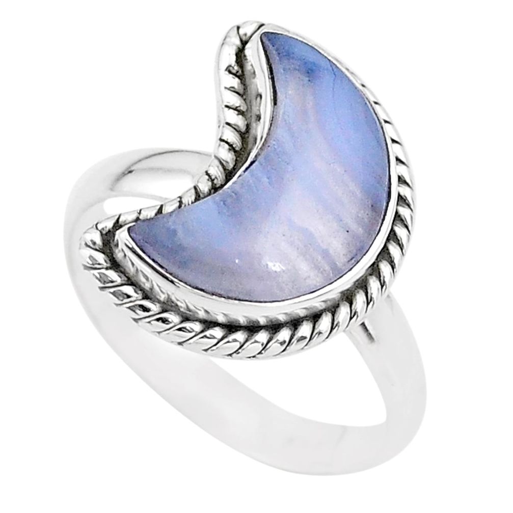 5.81cts moon natural blue lace agate 925 sterling silver ring size 8 t22146