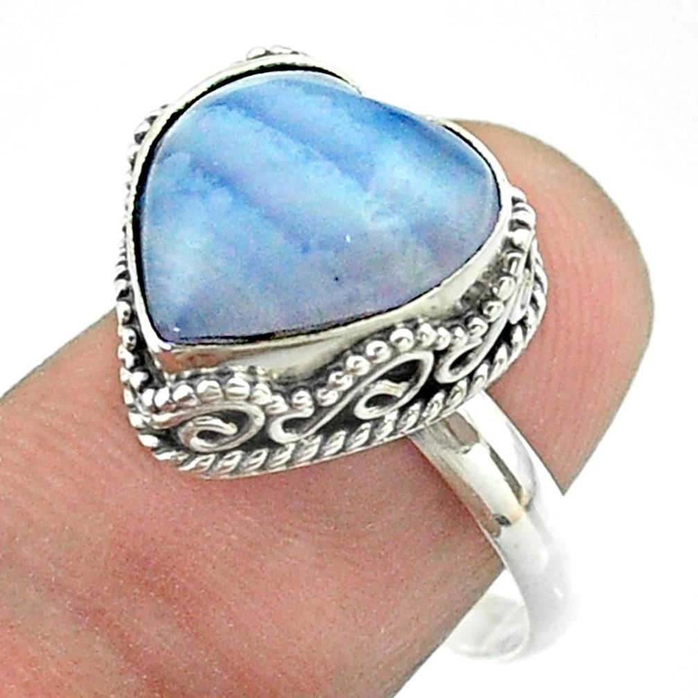 6.04cts solitaire natural blue lace agate 925 sterling silver ring size 8 t55916