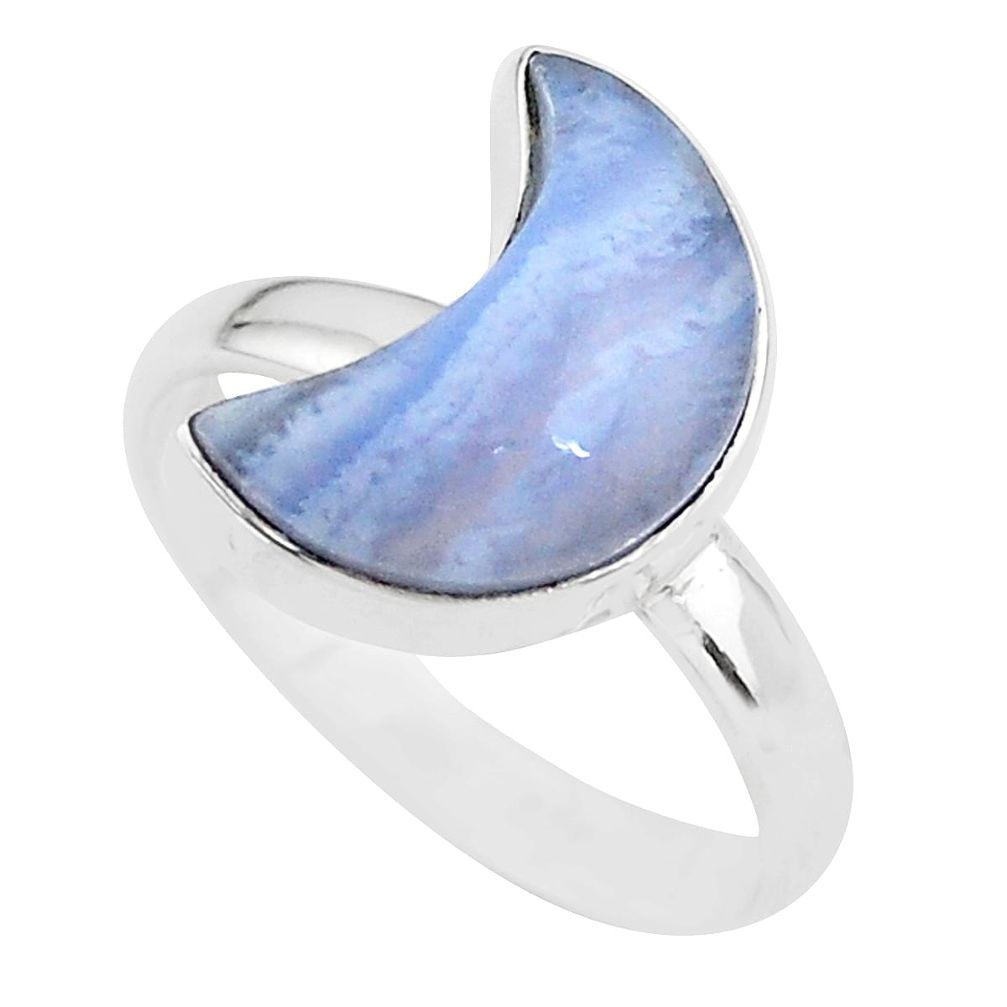 6.13cts moon natural blue lace agate 925 sterling silver ring size 9 t22054